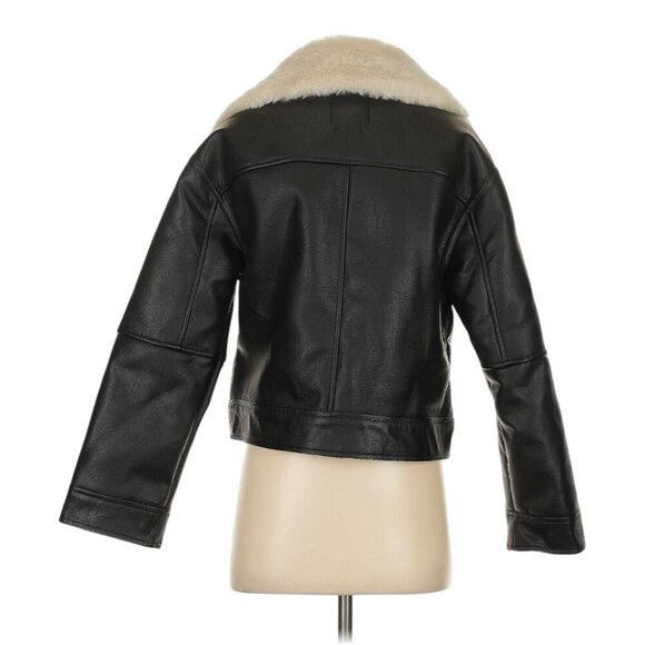 Abercrombie & Fitch Black Vegan Leather Jacket With White Faux Shearling Collar - Picture 9 of 13